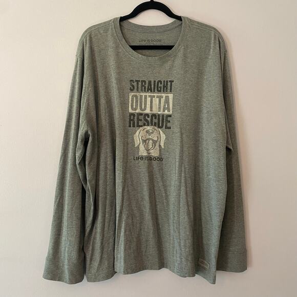 Life Is Good Gray Long Sleeve Shirt Straight Outta Rescue Dog Crusher Tee XXL - Picture 1 of 9